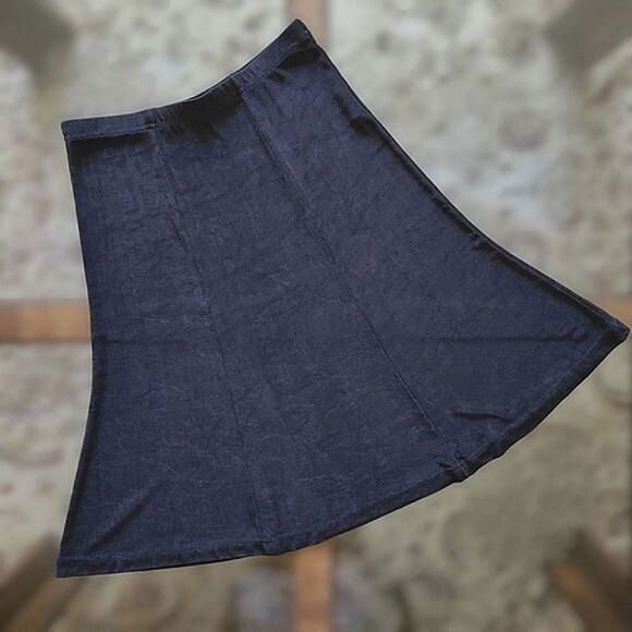 Vtg slinky black rib knit fit and flare midi skirt - Picture 4 of 9